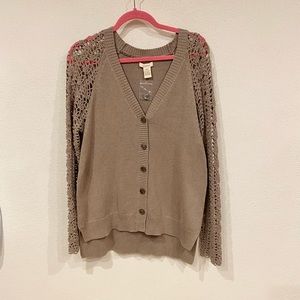 Sundance Open Knit Crochet Taupe Cardigan
